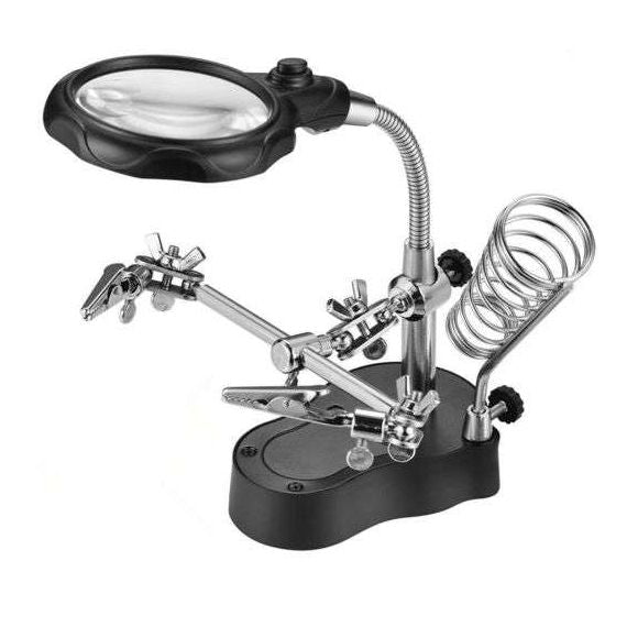 Supporto terza mano con lente di ingrandimento e lampada a LED Supporto terza mano con lente di ingrandimento e lampada a LED